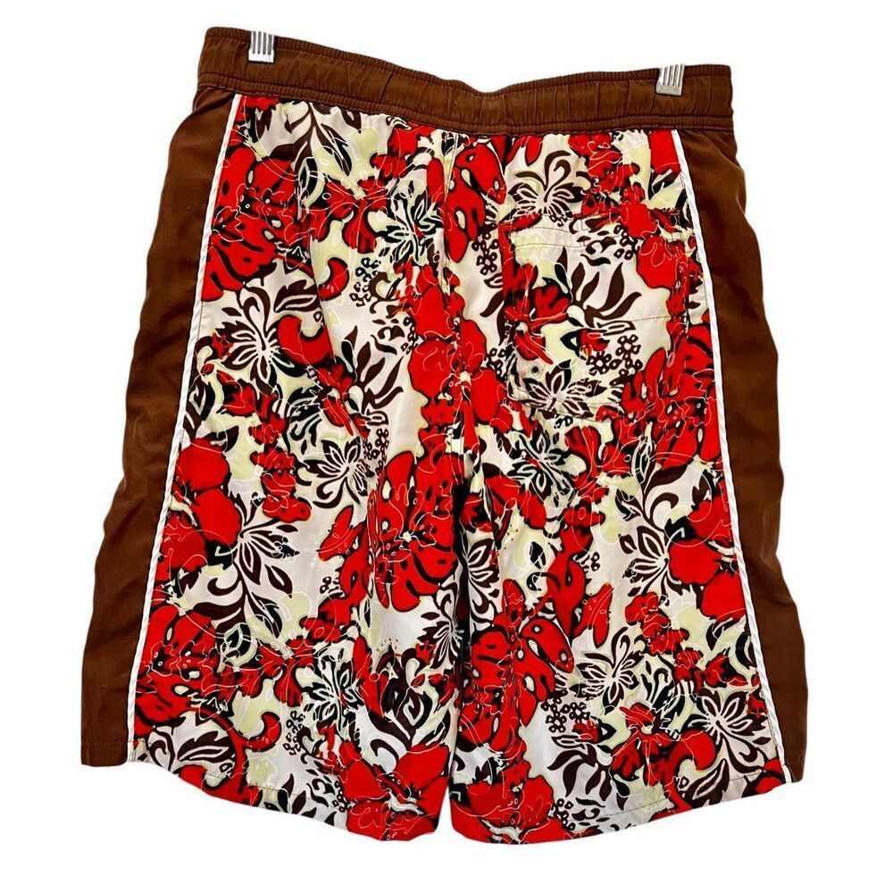 Boys LANDS END Lined Swim Trunks Board Shorts Tropical Hawaiian Size M 10-12